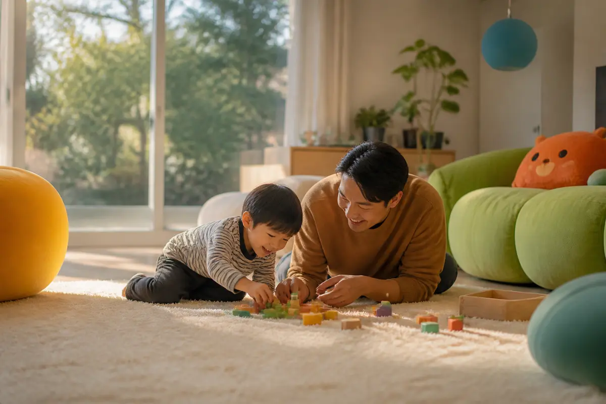 Speels interieur met zachte vormen